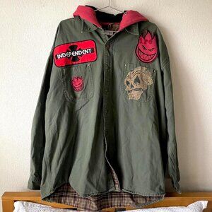 Carhartt Jacket Custom Reworked Spitfire Wheels Hood Skate Patches Men's XXL